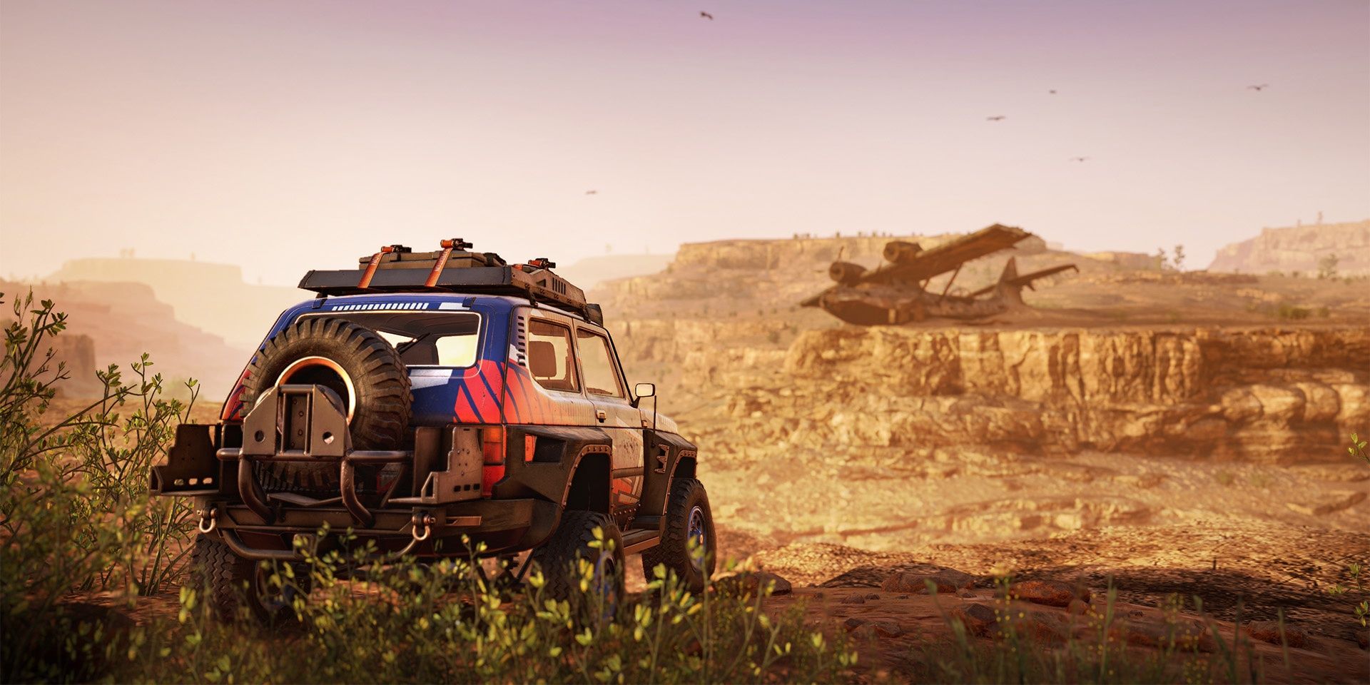 A car in a desert in Expeditions A MudRunner Game, a driving game