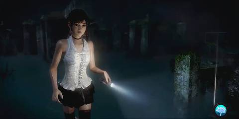 Miu exploring the dark with flashlight