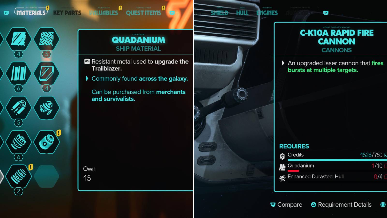 Quadanium In The Inventory & Being Used As An Upgrade Material