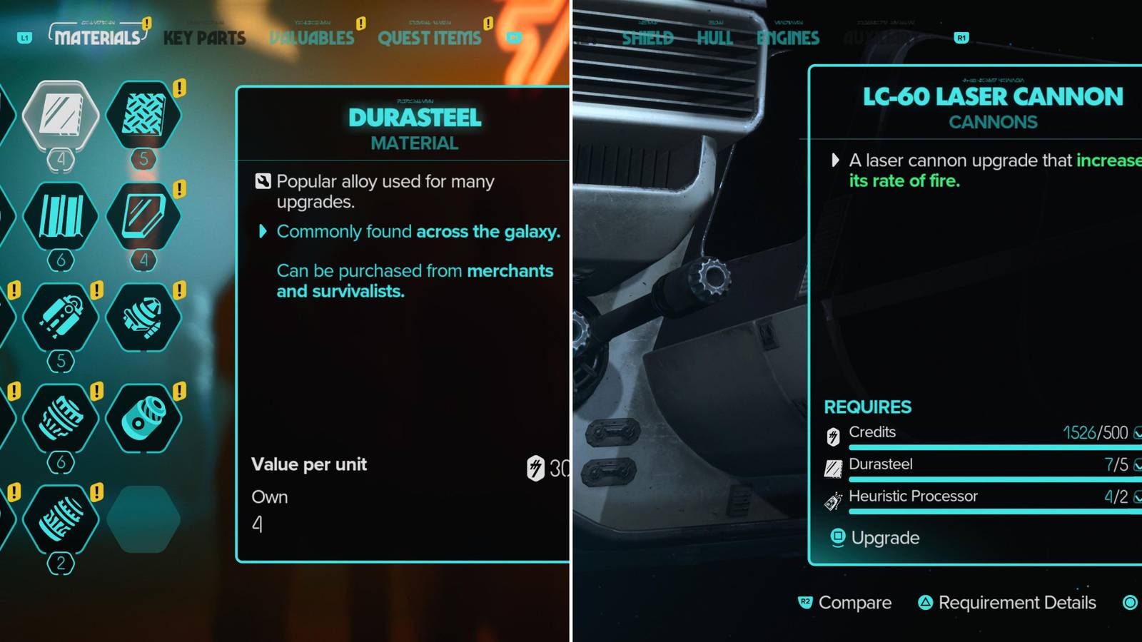 Durasteel In The Inventory & Being Used For An Upgrade