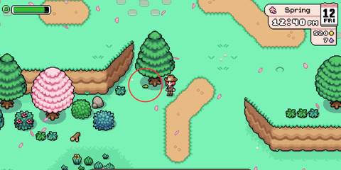 fields of mistria shaking a tree to find a caterpillar