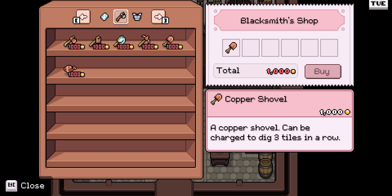 fields of mistria copper shovel blacksmith shop