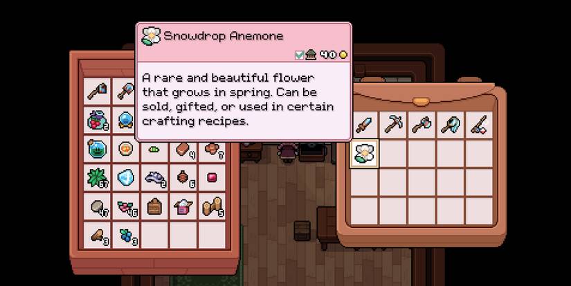 fields of mistria snowdrop anemone description box