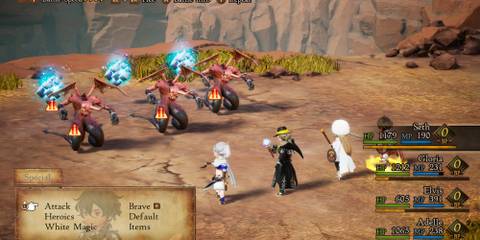 Fighting a battle in Bravely Default 2