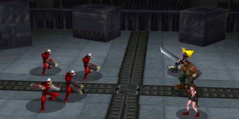 Fighting a battle in Final Fantasy 7 (PS1)