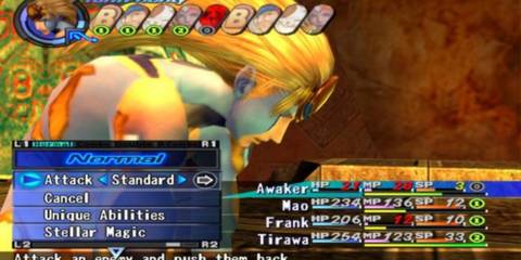 Fighting a battle in Shadow Hearts From the New World