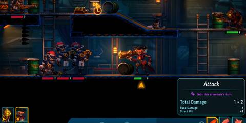 Fighting a battle in SteamWorld Heist 2