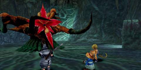 Fighting a boss in Final Fantasy 9 (PS1)