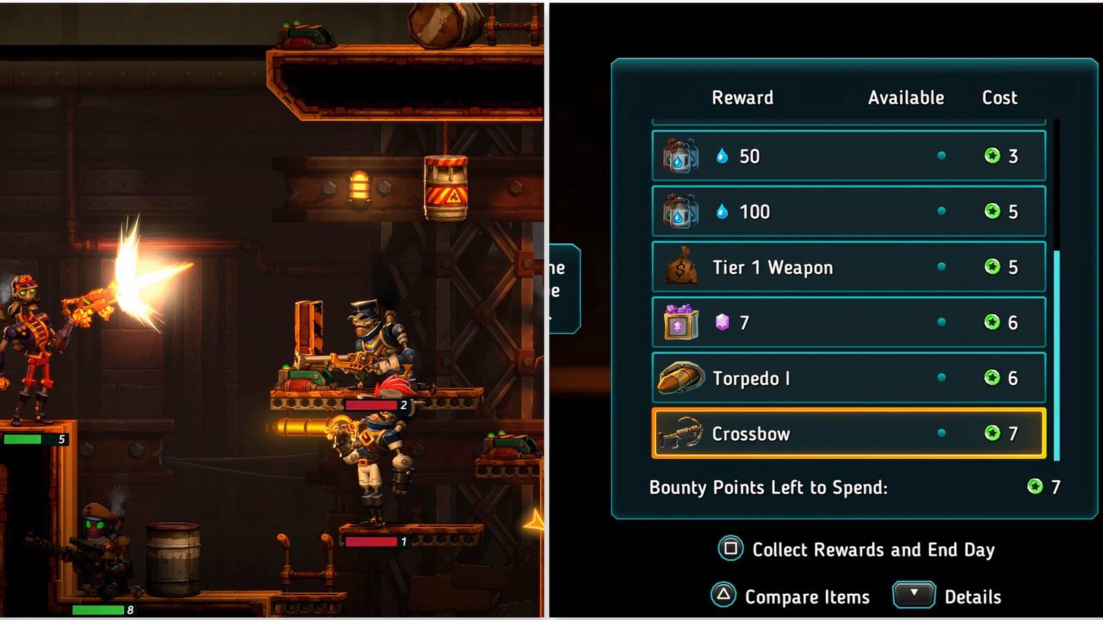 Fighting enemies and the bounty board in SteamWorld Heist 2