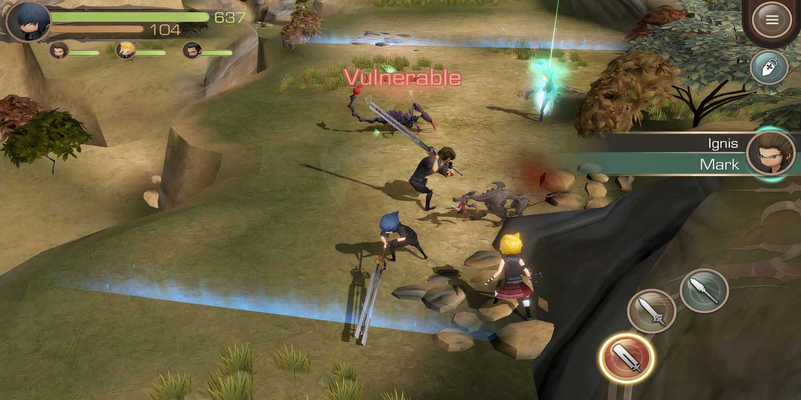 Fighting enemies in Final Fantasy 15 Pocket Edition