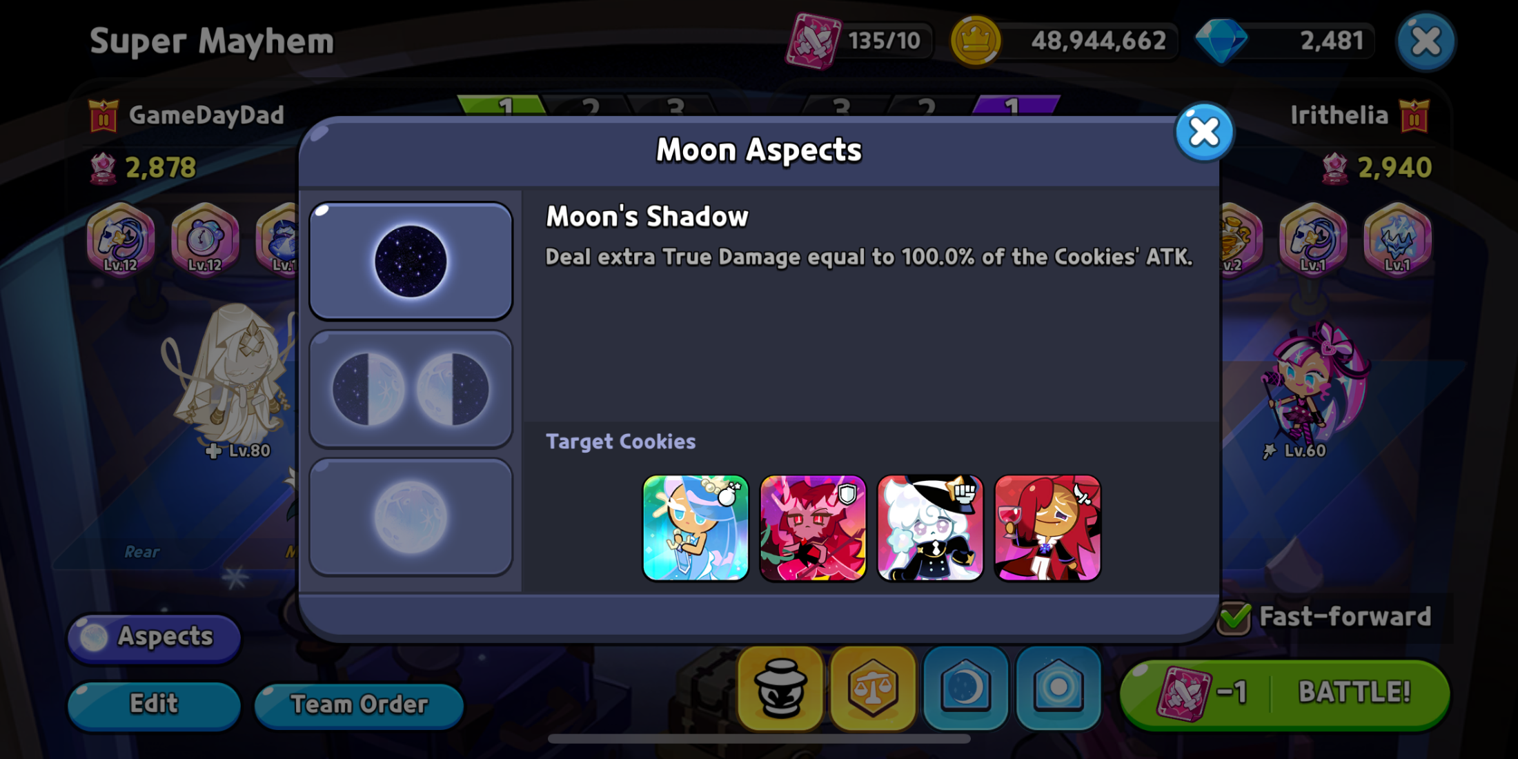 Aspectos da Lua do Cookie Run Kingdom Super Mayhem