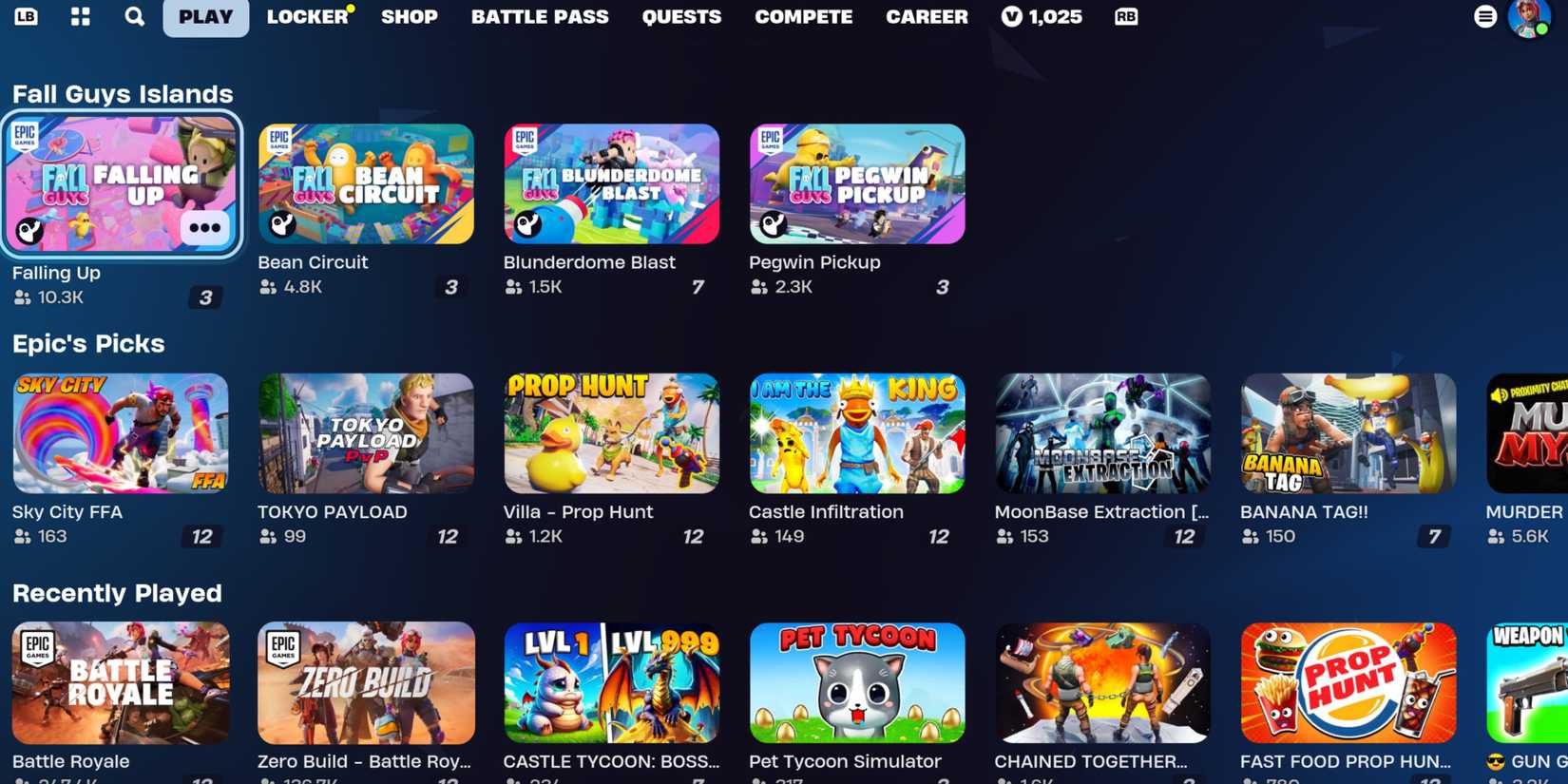 fortnite fall guys islands tab