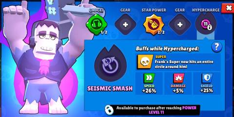 A display of Frank's hypercharge stats in Brawl Stars
