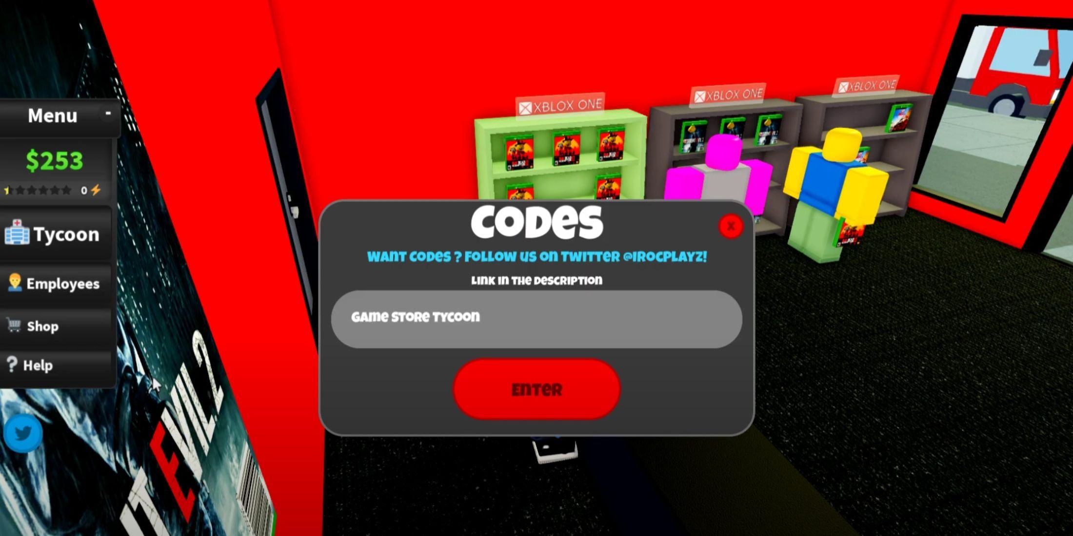 Game Store Tycoon Codes tab