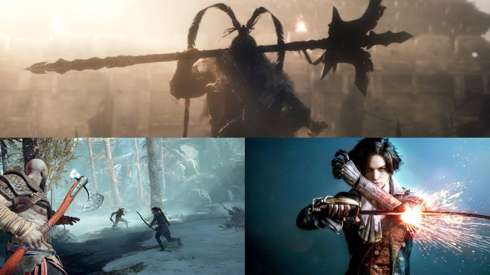 Collage of God of War, Lies of P, and Wo Long