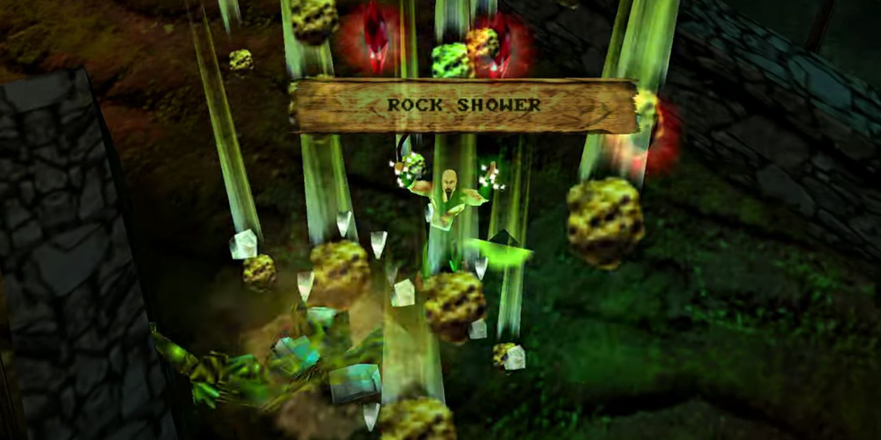 The Wizard casting Rock Shower on enemies in Gauntlet Dark Legacy
