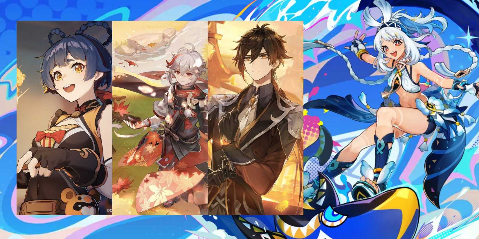 Genshin Impact Mualani + Xiangling + Kazuha + Zhongli