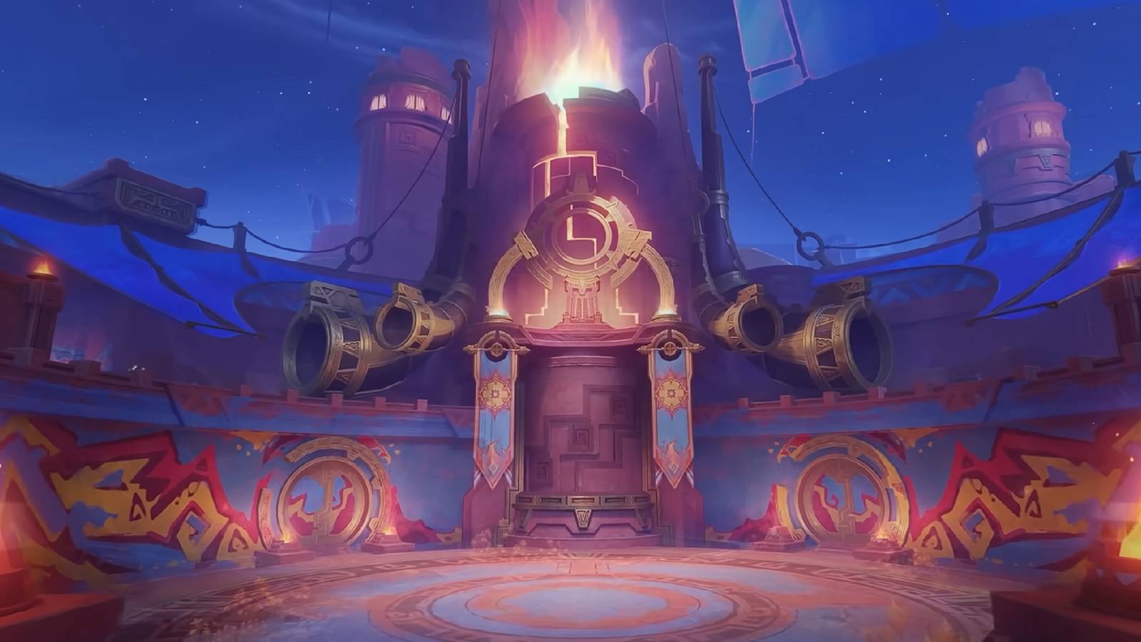 A screenshot from Genshin Impact's Natlan trailer showing the Stadium of the Sacred Flame.