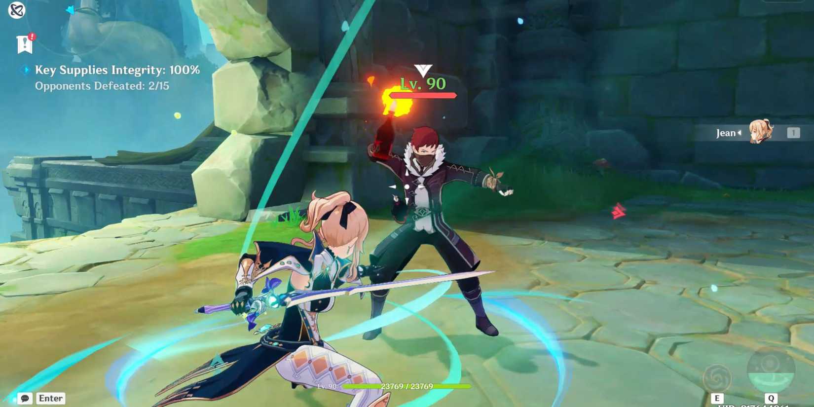 Jean fighting in Genshin Impact