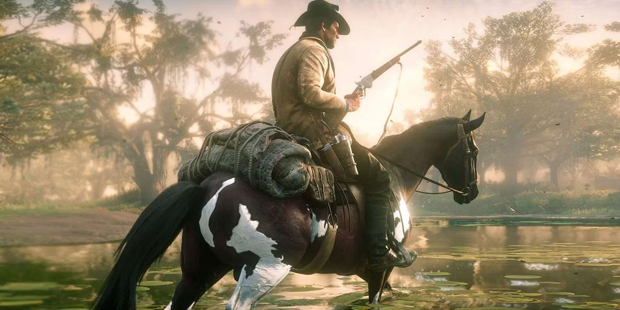 Arthur Morgan on a horse in Red Dead Redemption 2