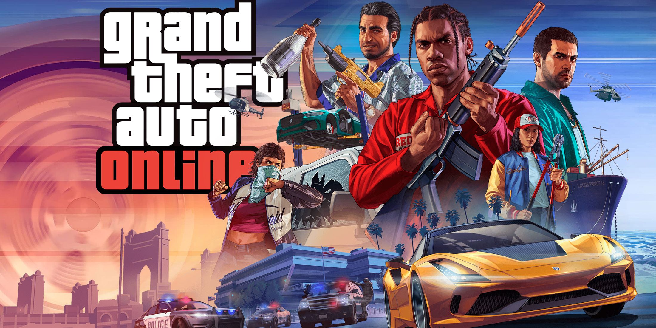 Grand Theft Auto Online GTAO 2x1 composite with game logo