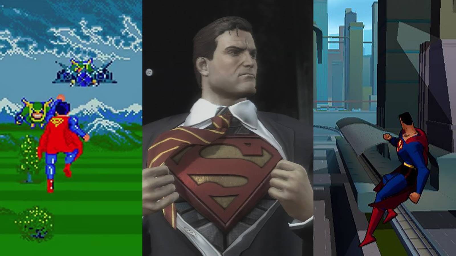 A split image of the hardest Superman games