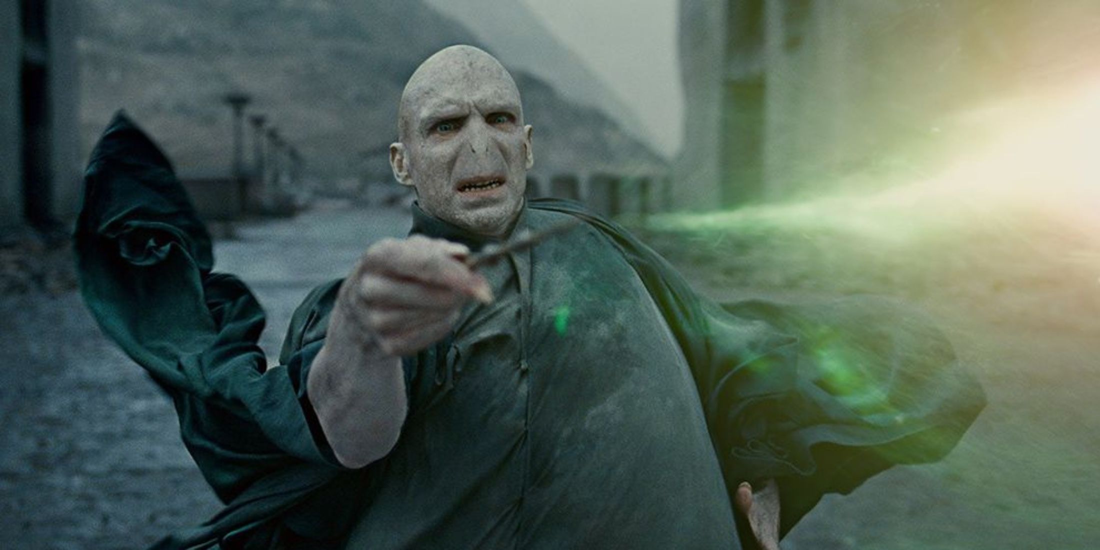 Voldemort casting a killing curse in Harry Potter and the Deathly Hallows