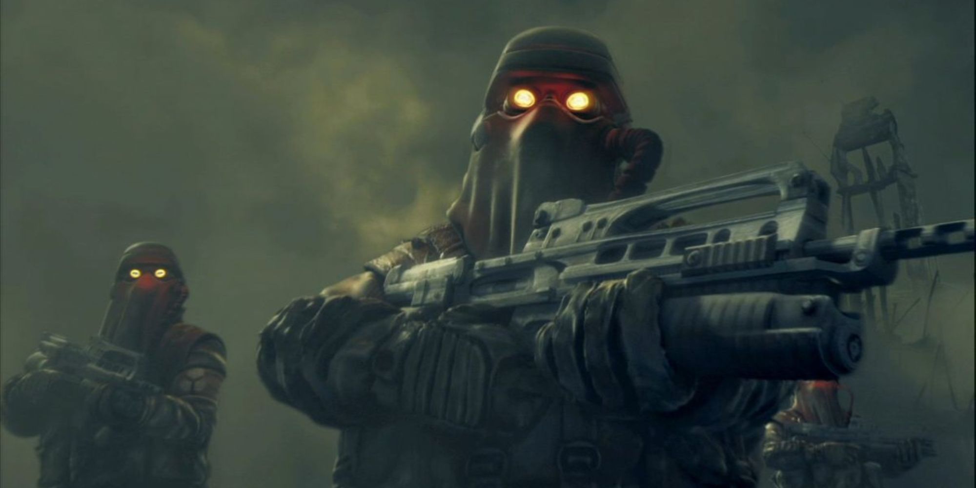 Helghast troops in the game's opening cutscene.