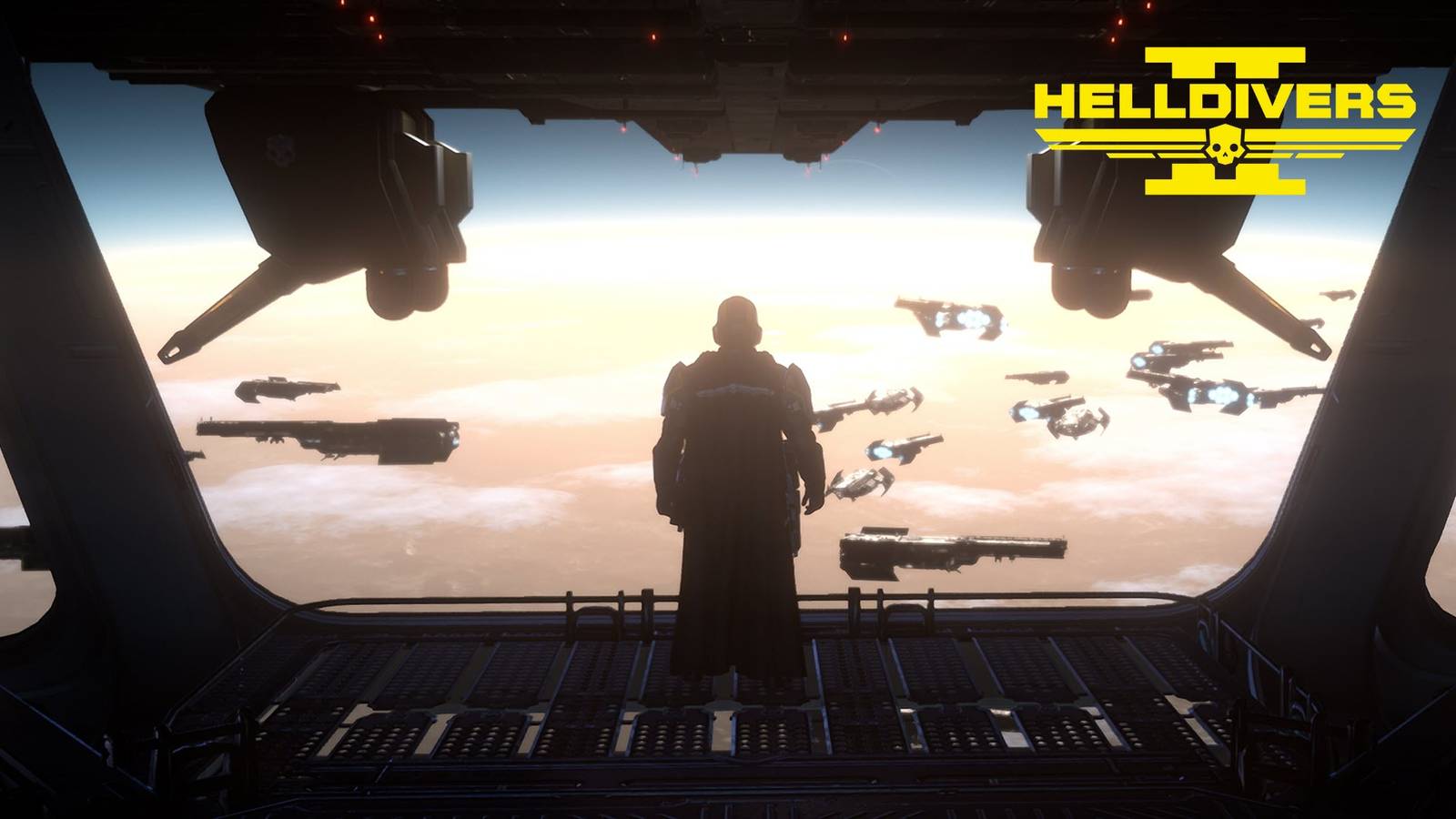 helldivers 2 character looking out on the fleet