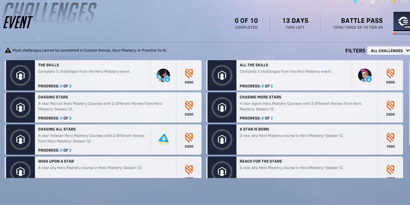 hero mastery challenges s12