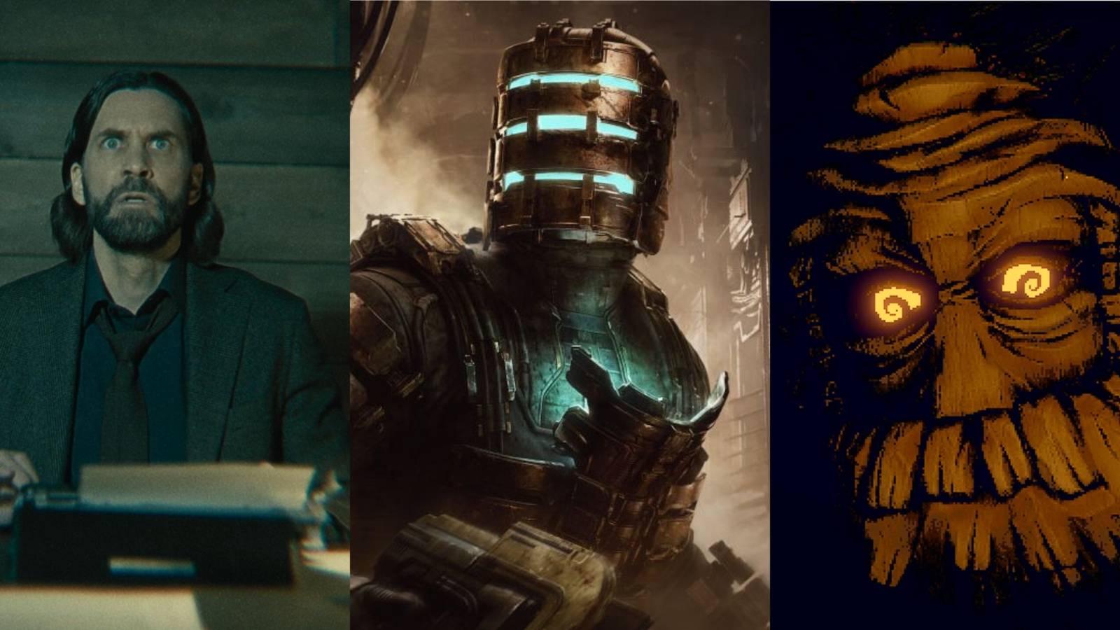 Still from Alan Wake 2, Dead Space Remake, and Inscryption