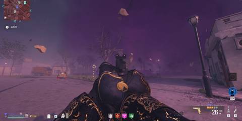 Screenshot showcasing how to activate the triangle ritual by shooting the purple ruins in MW Zombies 