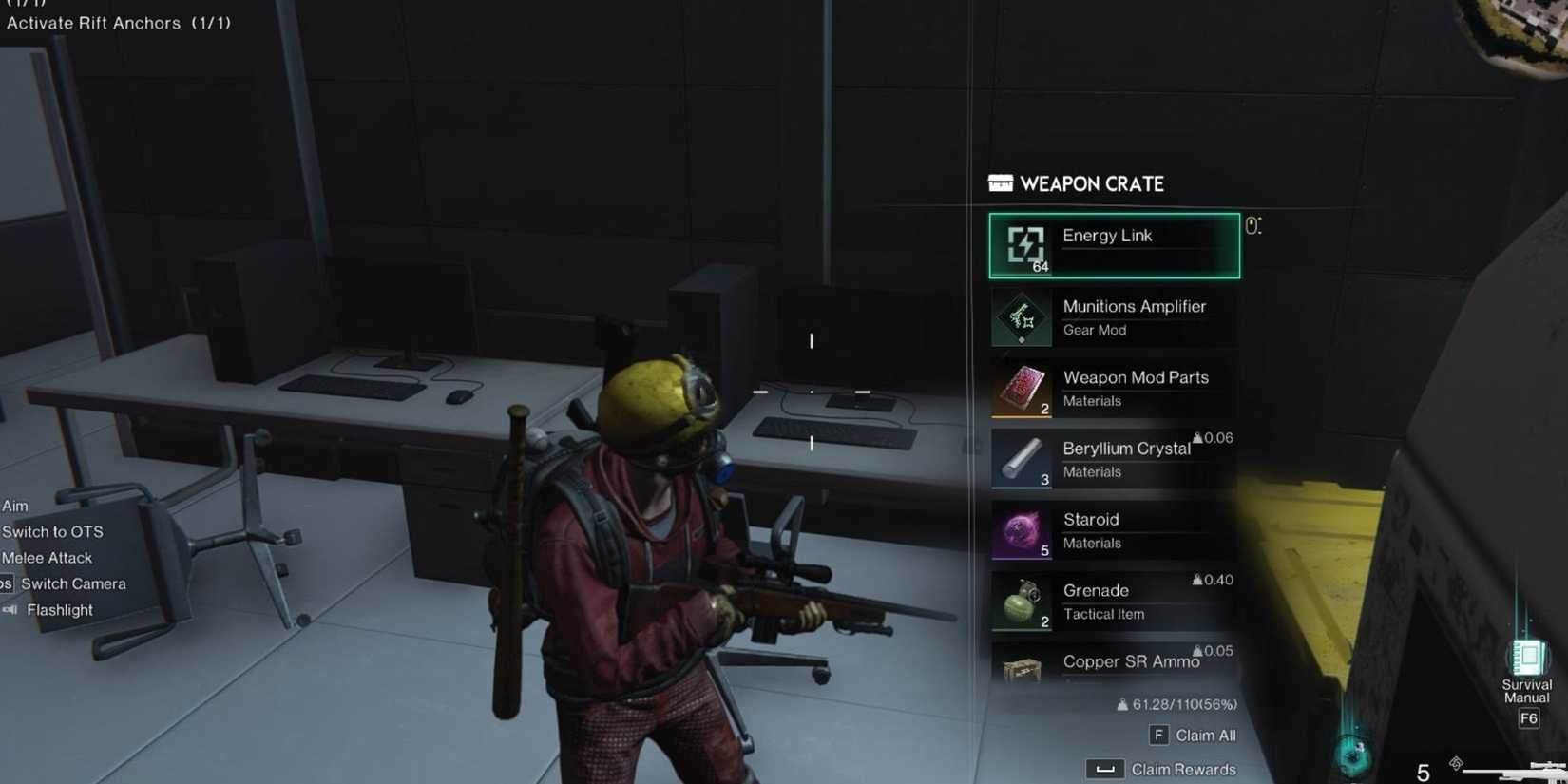 A storage crate in Once Human with the list of all available rewards.