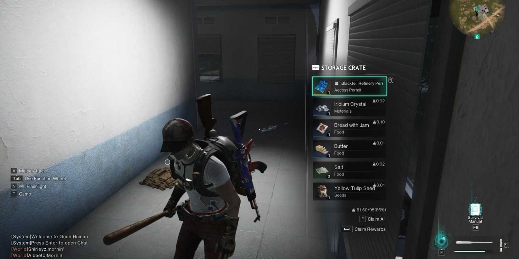 A Meta Human standing next to an open Storage Chest in Once Human.