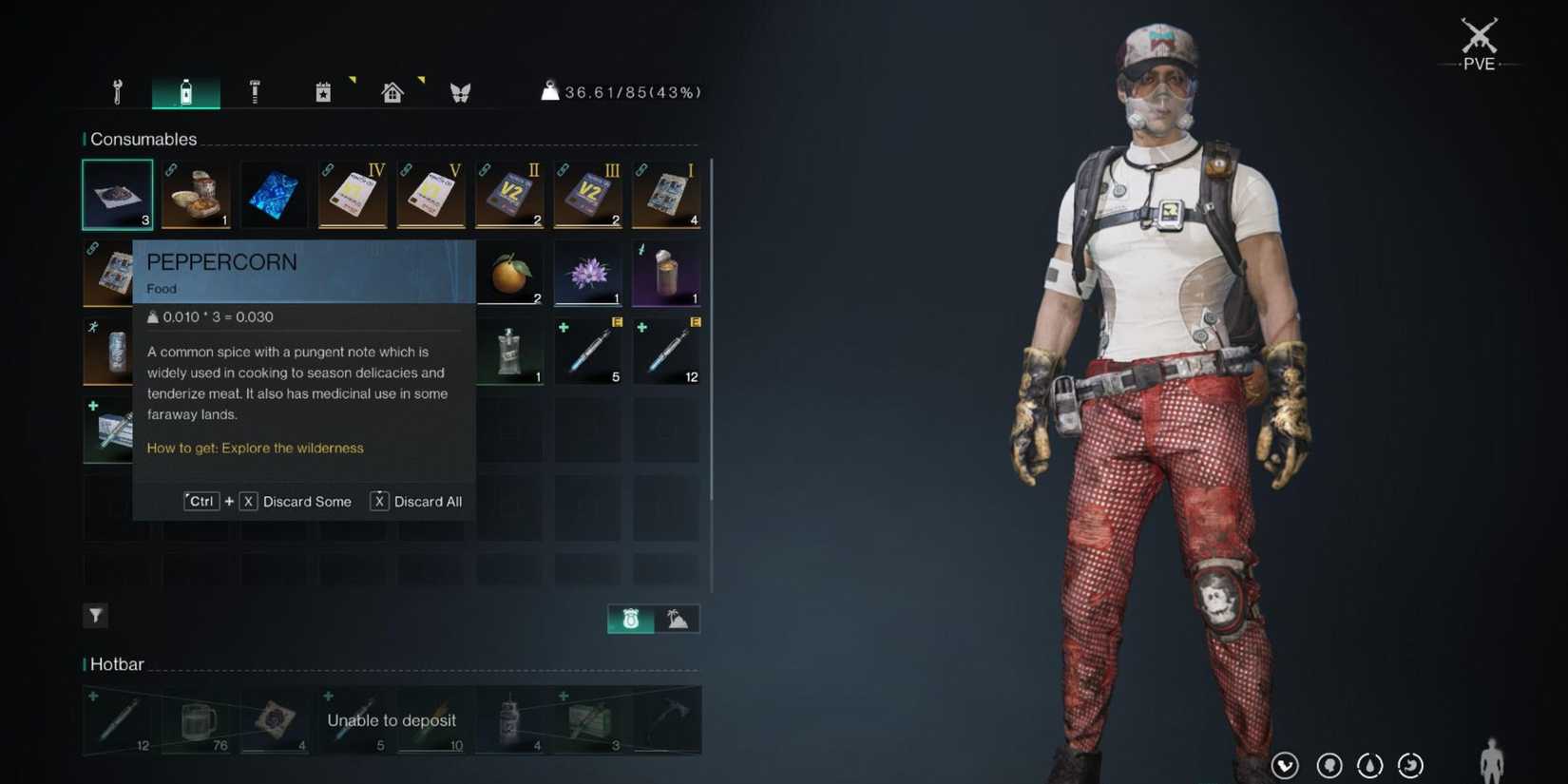 A player's inventory in Once Human with Peppercorns highlighted.