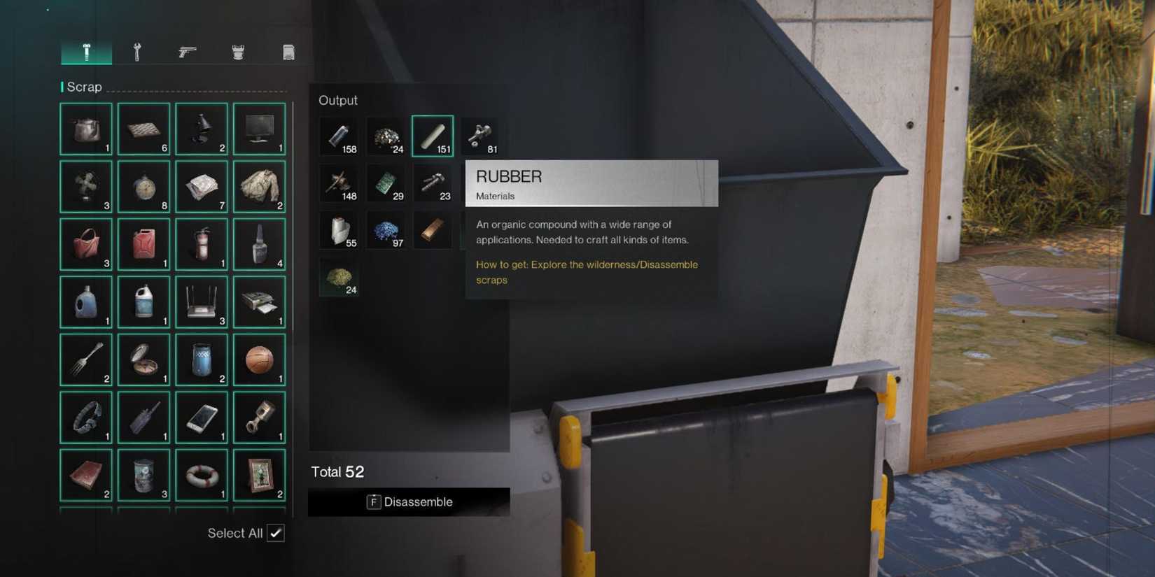 A rubber in Once Human, processed by disassembling various items.