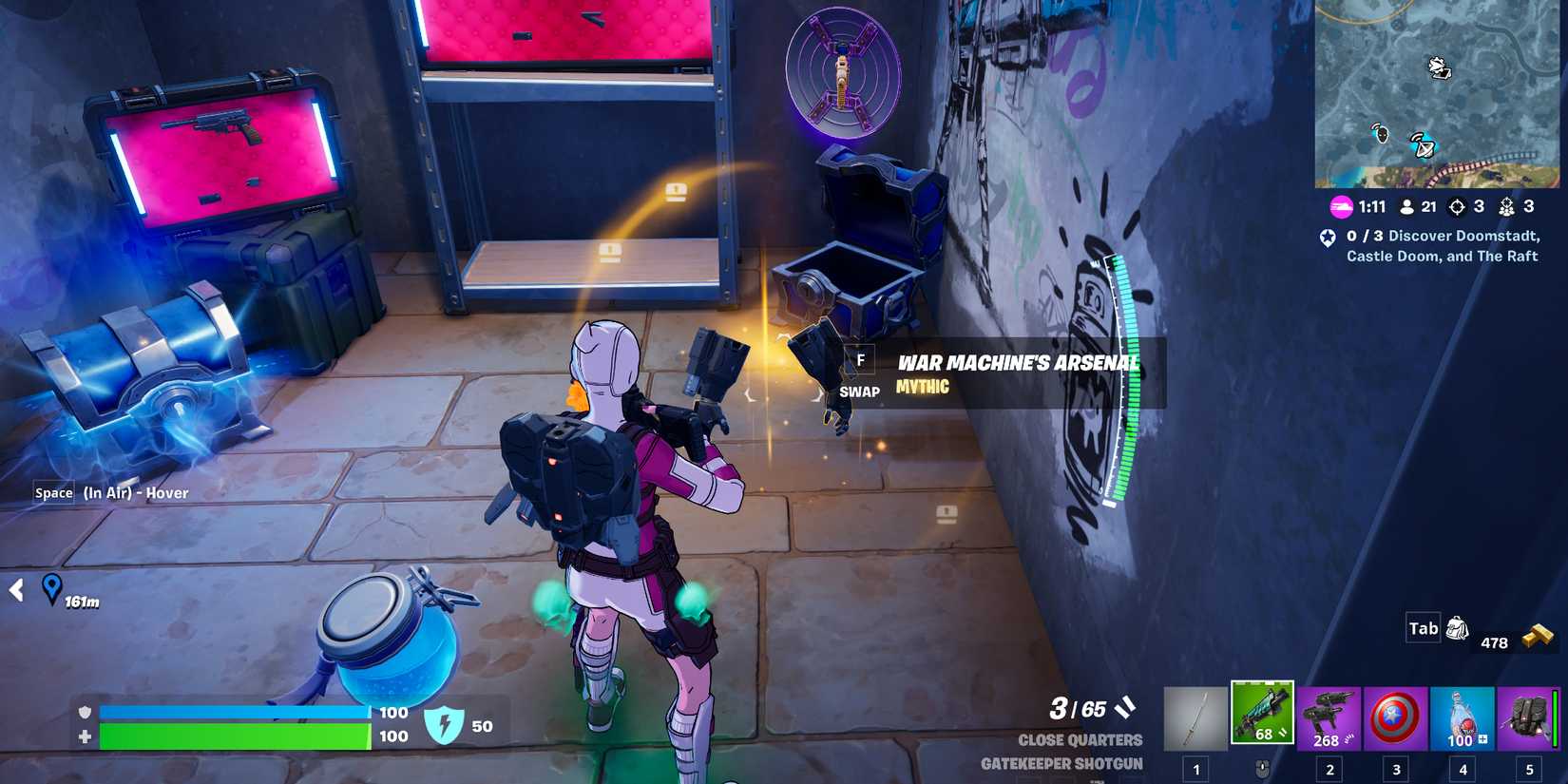 Screenshot showcasing how to get War Machine's Arsenal in Fortnite 