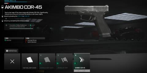 Screenshot showcasing how to unlock the Akimbo COR-45 in Modern Warfare 3 and Warzone 