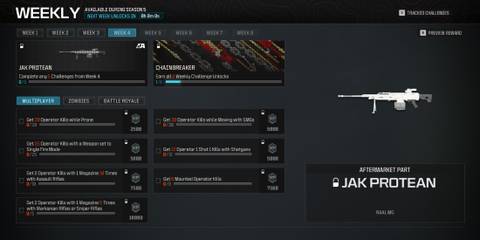Screenshot showcasing how to unlock the JAK Protean Aftermarket Part for Modern Warfare 3 and Warzone 