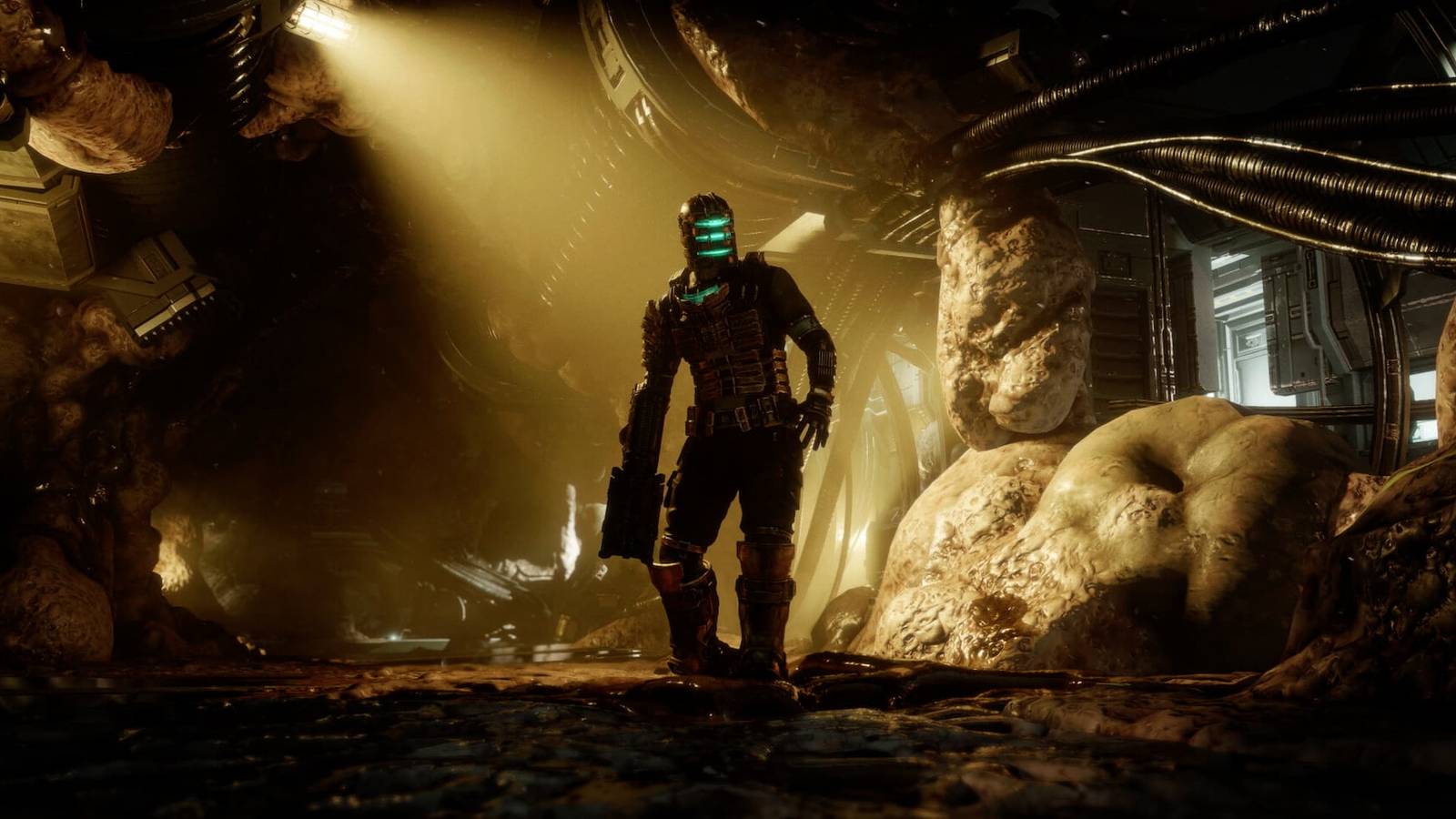 Isaac walking through an infested part of the Ishimura in Dead Space Remake