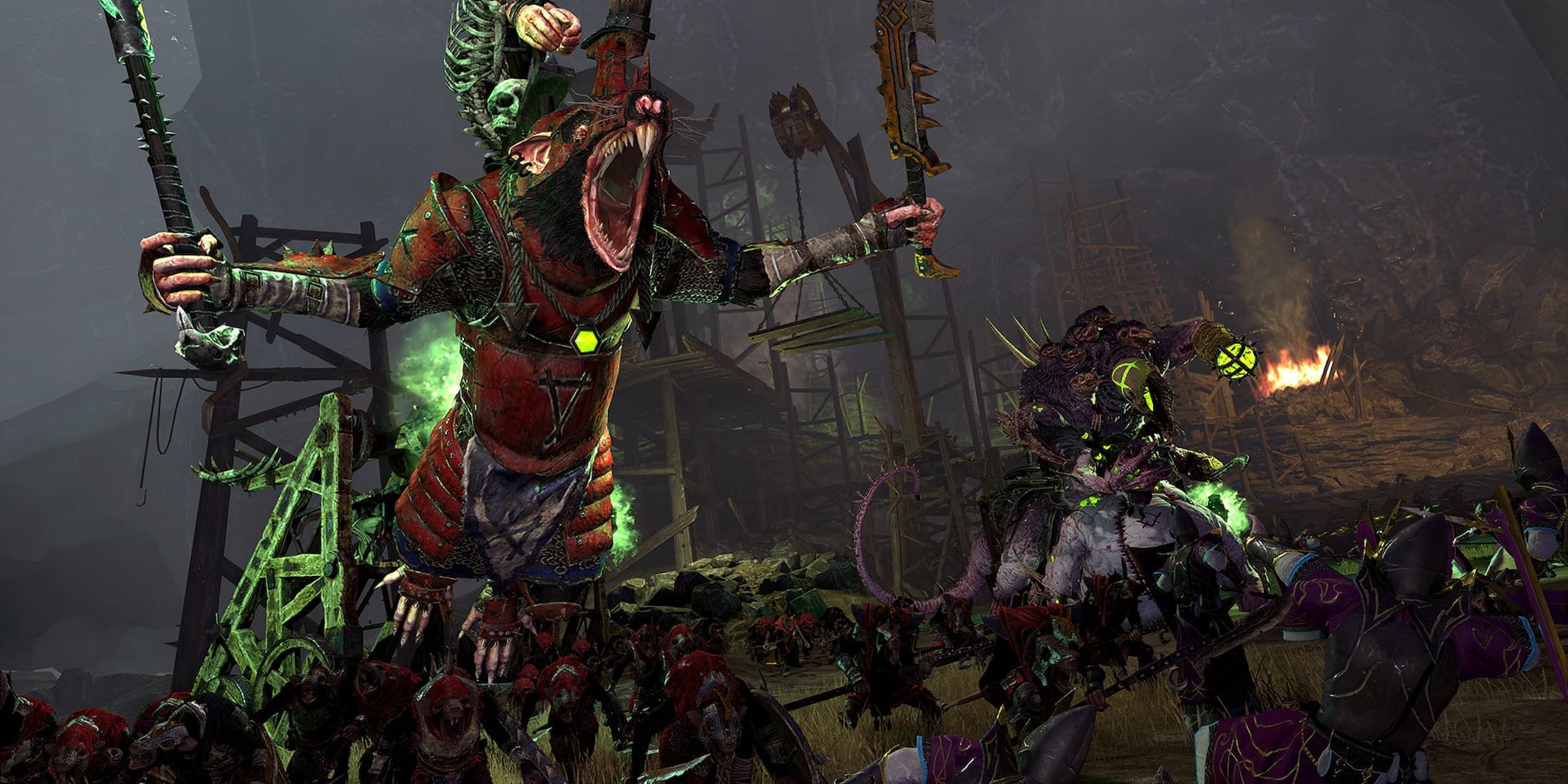 Dark Elves fighting a Skaven army in Total Warhammer 2