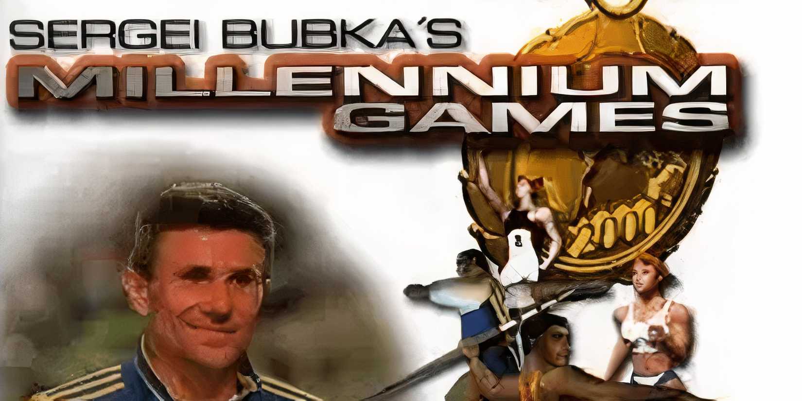 Sergei Bubka on the front cover of Sergei Bubka's Millennium Games with in game athletes