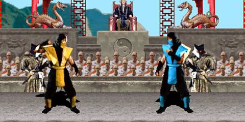 Scorpion fighting Sub-Zero in the original Mortal Kombat