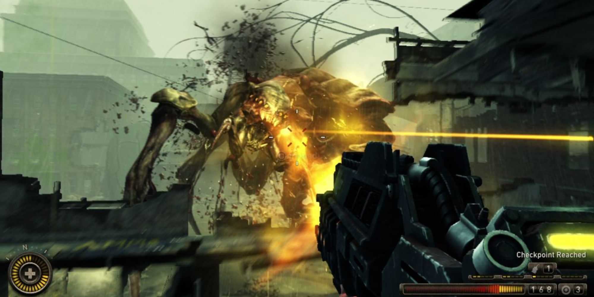 Joseph menembak Widowmaker Chimera dalam game Resistance 3.