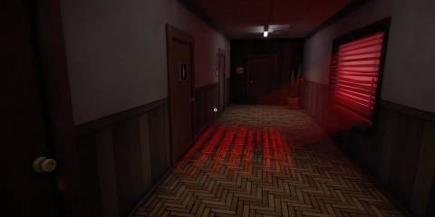 Killer Frequency ominous hallway red light