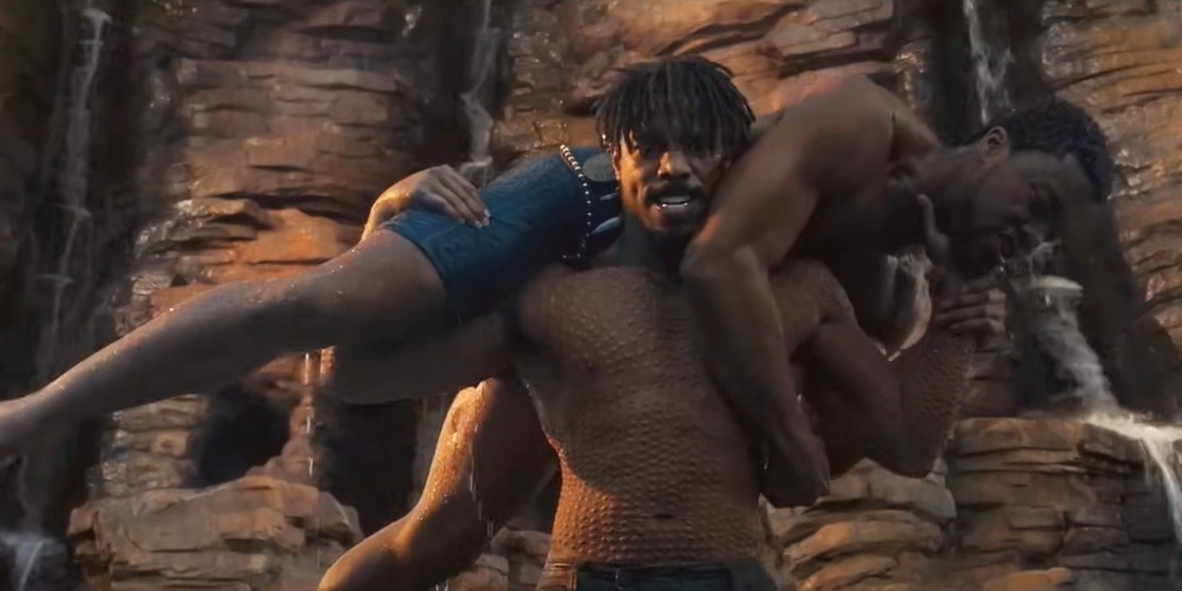 Killmonger Throws Defeated Black Panther Down A Waterfall