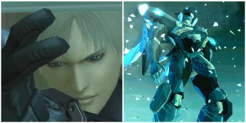 Split image of Raiden in Metal Gear Solid 2 and Jehuti in Zone of the Enders