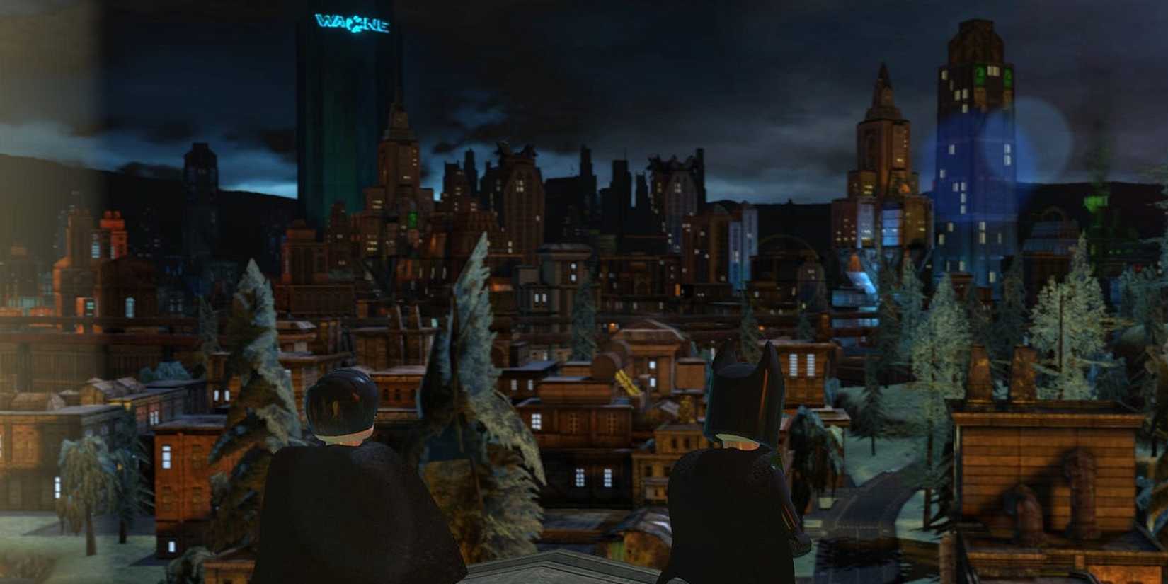 Batman and Robin looking over Gotham