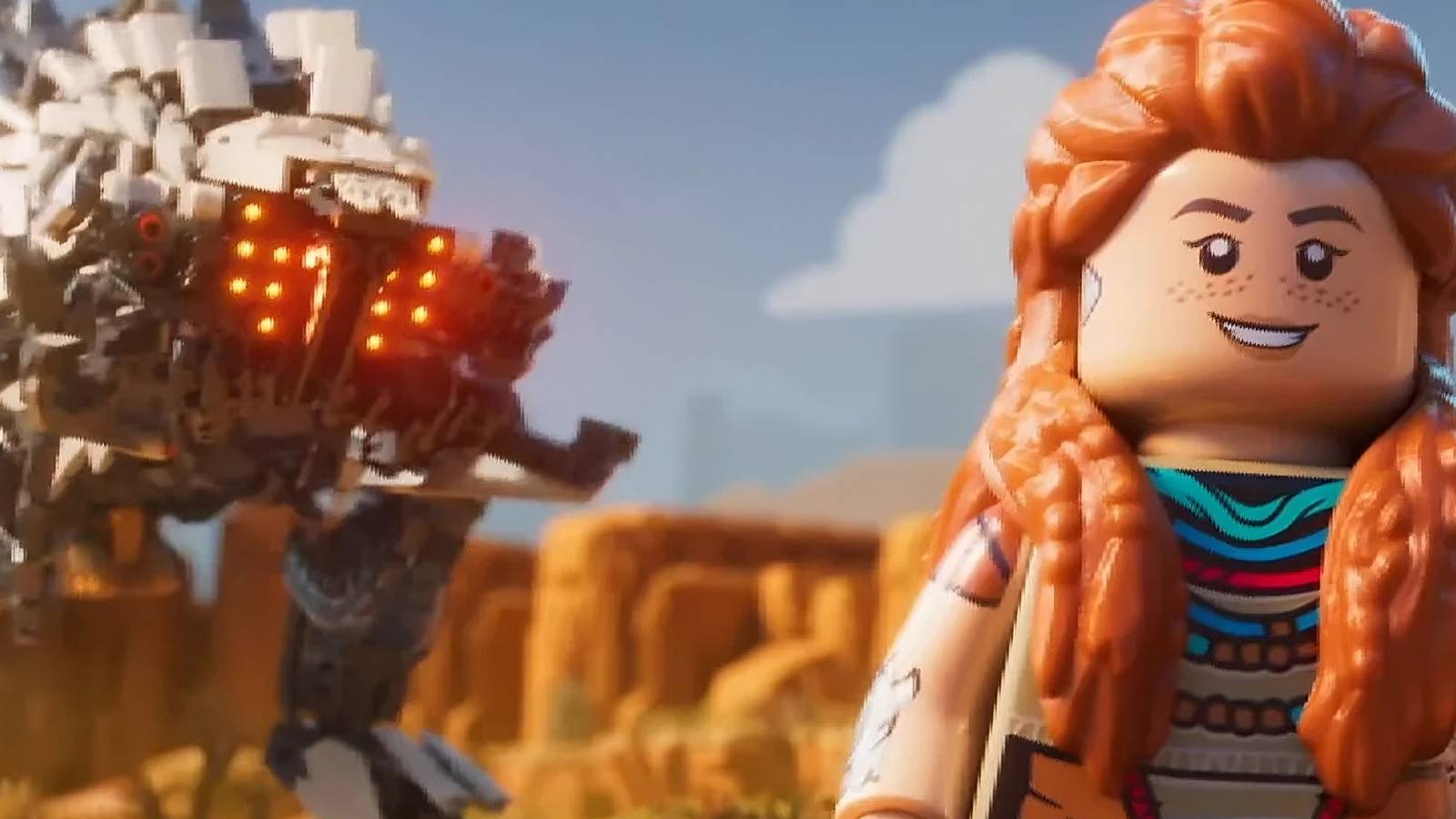 Lego Horizon Adventures Aloy Posing with a Robot