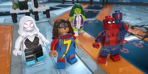 Ms. Marvel, She-Hulk, Spider-Man, Spider-Gwen, and Spider-Man 2099 in LEGO Marvel Super Heroes 2